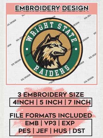NCAA Wright State Raiders Round Logo Embroidery, NCAA Wright State Raiders Embroidery Design files, NCAA Teams, NCAA Machine embroidery designs, Digital Download
