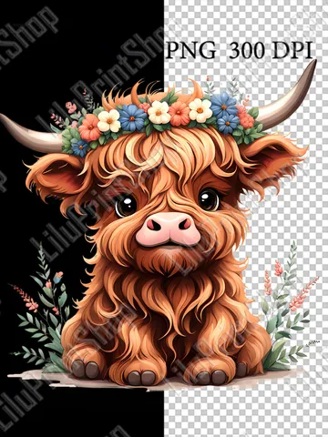Baby Highland cow png for sublimation Cute animal overlay, Highland cow clipart for party invite, digital instant download $2.71