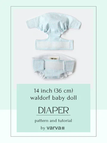 DIY diaper for Waldorf baby doll 14 inch (36 cm) tall. PDF sewing pattern and tutorial.