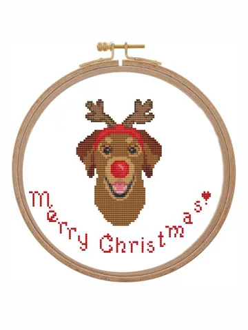 Chocolate labrador cross stitch pattern modern Christmas cross stitch counted PDF Dog cross stitch pattern small lab puppy reindeer