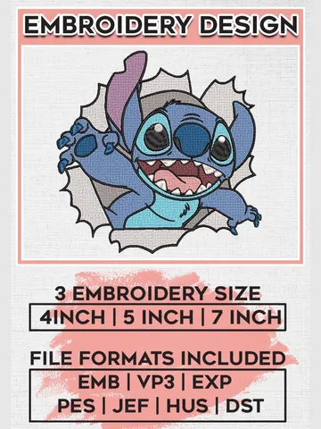 Disney Lilo & Stitch Small Pocket Breakout Embroidery Designs, Lilo and Stitch Machine Embroidery Files, Cartoon Character Machine embroidery designs, 3 sizes, Digital Download EMB_CARTOON_124 $6.99