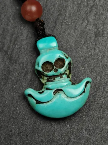 Skull Kartika - Authentic Tibetan Turquoise Amulet - Protective Charm - Decades Old - 25×20mm