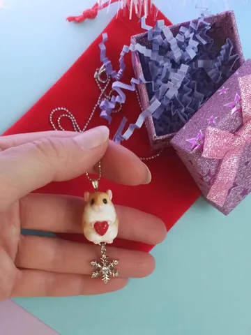 A small handmade hamster necklace in red and white color (pre-order) $39.00