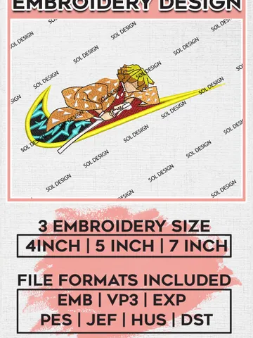 Agatsuma Zenitsu Nike Embroidery Designs, Zenitsu Embroidery Files, Demon Slayer Nike Machine Embroidery Pattern EMB_ANIME_161