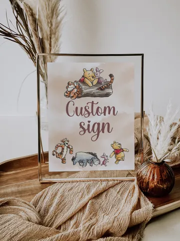 Editable Custom sign Hundred Acre Wood First Birthday party sign; Winnie the Pooh Party; Classic Pooh Party Birthday Download; wp6 $11.62