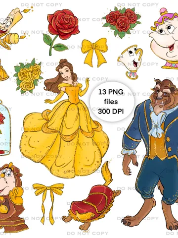 All princess png clipart, watercolor beauty and the beast clipart, magic kingdom illustration, Belle T-shirt design, tshirt princess design $7.00