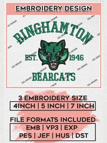 Binghamton Bearcats Est 1946 Logo Embroidery Designs, NCAA Binghamton Bearcats Team Embroidery, NCAA Team Logo, 3 sizes, Machine embroidery Files, Digital Download $6.99