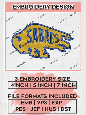 NHL Sabres Hockey Team Logo Embroidery Design, NHL Buffalo Sabres Logo Embroidery Files, Hockey Team Machine Embroidery, Machine Embroidery Design $6.99