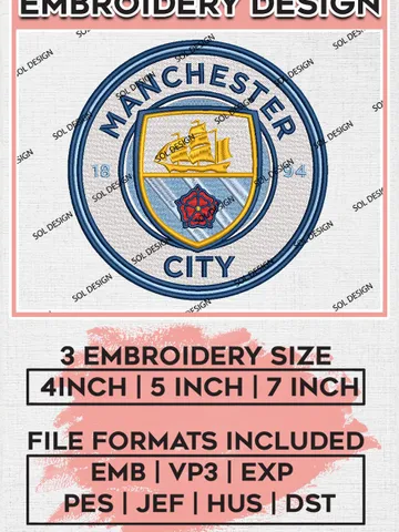 Manchester City Embroidery Designs, Premier League Embroidery, EPL Embroidery Designs, EPL Manchester City Embroidery Designs