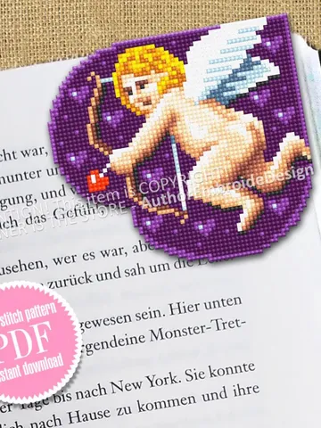 Cupid Corner bookmark cross stitch pattern PDF download Angel love cross stitch chart, Valentine bookmark pattern digital, Cute Amur #B401 $4.10