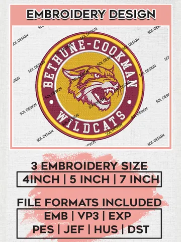 NCAA Bethune Cookman Wildcats Round Logo Embroidery, NCAA Bethune Cookman Wildcats Logo Embroidery files, NCAA Teams, Machine embroidery designs, Digital Download $6.99
