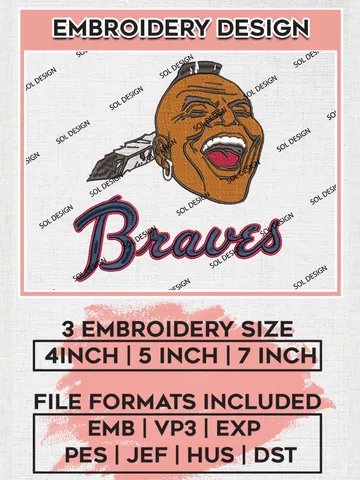 Atlanta Braves Logo Embroidery Designs, MLB Atlanta Braves Embroidery Design, MLB Embroidery Design Files, MLB Logo, 3 sizes, Machine embroidery Files, Digital Download $6.99