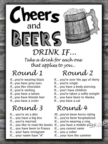 Cheers and beers DRINK IF birthday game,Birthday Games for Him,Adult Birthday Games,Printable Birthday Games for Him $1.75
