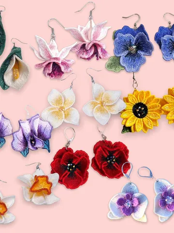 40% OFF! Set of earrings FSL. Machine embroidery design Digital embroidery pattern Free standing lace flower file $38.11