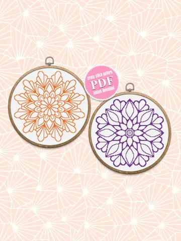 Mandala set cross stitch pattern download PDF, Monochrome mandala hand embroidery PDF, Floral ornament cross stitch chart, Home decor #S24 $7.70