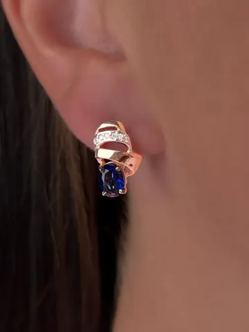 Earrings jewelry Silver gold plated 925 assay value with corundum sapphire $99.00