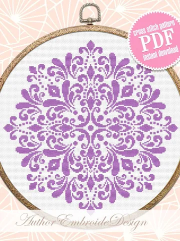 Mandala cross stitch pattern PDF download Monochrome mandala pattern digital PDF, Simple cross stitch chart for beginner, Mandala art #M255 $4.60