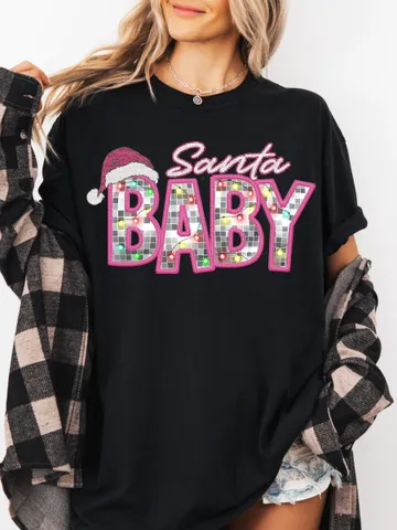 Santa Baby Png, Faux Glitter Sequins, Sparkly Christmas Png, Faux Embroidery Letters, Print File, Sublimation Design, Download ONLY $4.84