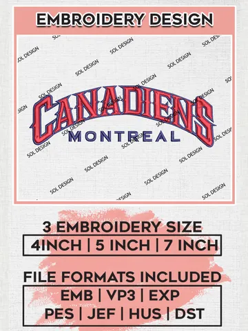 Montreal Canadiens Hockey Team Wordmark Logo Embroidery Design, NHL Montreal Canadiens Logo Embroidery Files, Hockey Team Machine Embroidery, Machine Embroidery Design