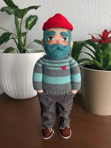 Textile doll sailor with turquoise beard
