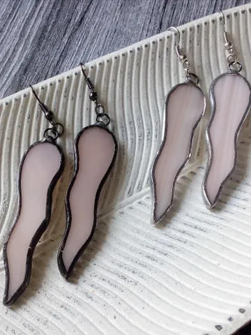 Octopus tentacle earrings, milk glass Dangle earrings, simple stained glass, Wavy curved earrings $36.00