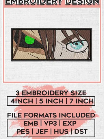 Eren Yeager Embroidery Designs, Eren Logo Embroidery Files, Attack on Titan Machine Embroidery Pattern, Digital Download EMB_ANIME_247 $6.99