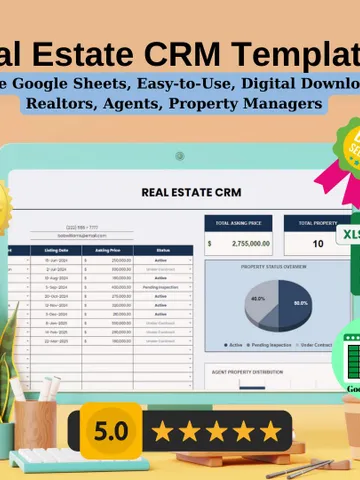 Real Estate CRM Template, Editable Google Sheets, Digital Download, Easy-to-Use for Realtors, Agents, Property Managers $5.46