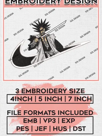 Zaraki Kenpachi Nike Embroidery Designs, Kenpachi Embroidery Files, Bleach Anime Character Machine Embroidery Pattern EMB_ANIME_173 $6.99