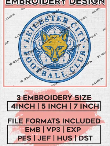 Leicester City Embroidery Designs, Premier League Embroidery, EPL Embroidery Designs, Leicester City Embroidery Designs $6.99