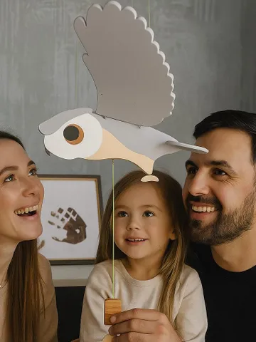 Handmade Wooden Owl Mobile – Flying Forest Bird Toy with Flapping Wings, Eco Nursery Decor, Rustic Hanging Ornament, Gift for Kids or Adults $78.99