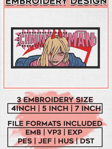 Power Embroidery Files, Chainsaw Man Anime Inspired Embroidery Files, Machine Embroidery Design, Digital Download EMB_ANIME_45 $6.99