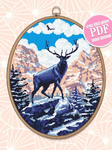 Rocky mountain National Park cross stitch pattern PDF download Nature cross stitch chart, Mountain landscape, Deer cross stitch design #L28 $4.60