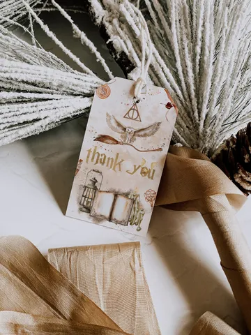 Editable Thank you tag Wizard Birthday Party; Magic School Birthday; Printable thank you sticker; thank you Magical Party Decoration; W7 $10.45