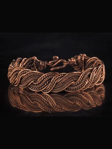 Woven copper wire bracelet Antique style handcrafted copper jewelry Unique gift $78.00