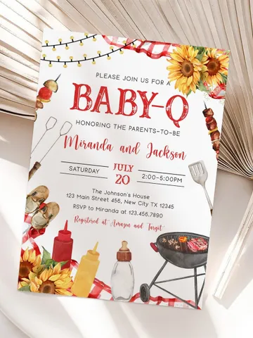 BBQ Baby Shower Invitation, Baby-q Baby Shower Invite, Backyard Baby Shower, BBQ Party Baby Sprinkle Invitation, Editable Template BBQ03 $7.00