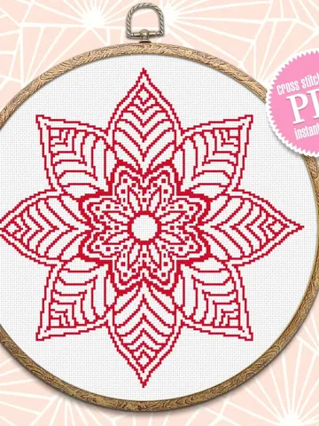 Mandala cross stitch pattern download PDF, Flower mandala pattern PDF, Floral ornament cross stitch chart, Monochrome hand embroidery #M182 $4.60