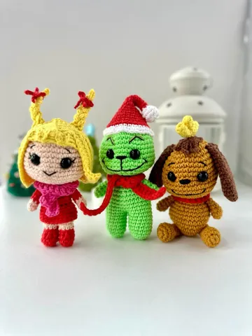 Christmas Crochet pattern green villian, Cindy, dog Max - Amigurumi patterns christmas thief - Pdf English tutorial - New year ornaments $19.66