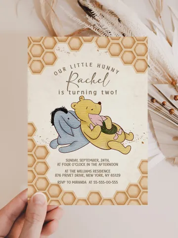 Winnie the Pooh Inspired First Birthday; Classic Winnie Pooh Invitations; Neutral Winnie Pooh Turning One; Winnie Pooh Birthday Party hc12 $12.78