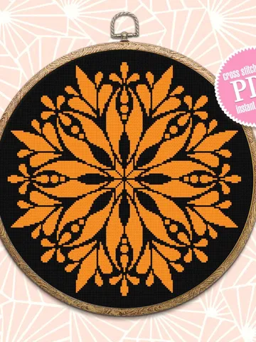 Flower mandala cross stitch pattern download PDF Easy mandala digital PDF Monochrome cross stitch chart Floral ornament embroidery PDF #M102 $4.60