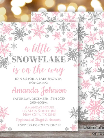 A Little Snowflake is on the way Baby Shower Invitation, Winter Wonderland Baby Shower Invitation, It's a Girl Invitation Editable Template $7.00