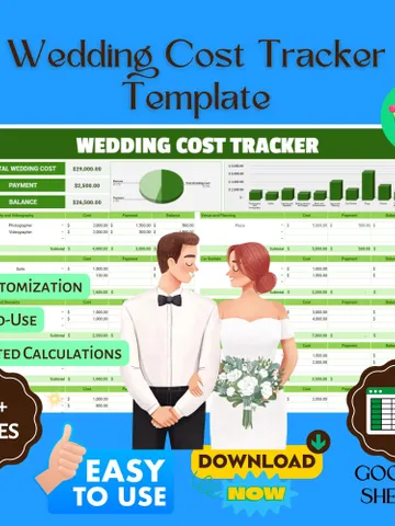 Wedding Cost Tracker Template, Wedding Budget Planner, Expense Tracker for Wedding Planning $8.26