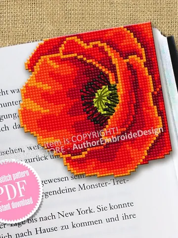 Corner bookmark cross stitch pattern PDF download Poppy cross stitch chart, Flower bookmark pattern digital PDF, Bookmark for women #B312 $4.10
