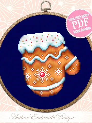 Christmas mitten gingerbread cross stitch pattern download PDF, Christmas gingerbread decor, Small Christmas pattern digital PDF #N141 $3.70
