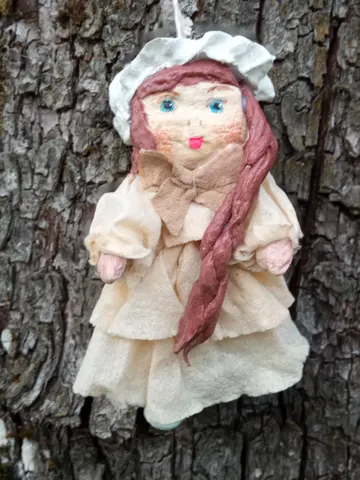 Handmade cotton Christmas tree toy. Pendant doll in a beige dress. Little doll. Christmas presents. Xmas decor. Made in 1 copy. Free shipping $49.00