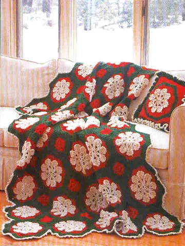Christmas Snowflakes Afghan Vintage Crochet Pattern 258 PDF Blanket and Pillow of Snowflakes $3.00