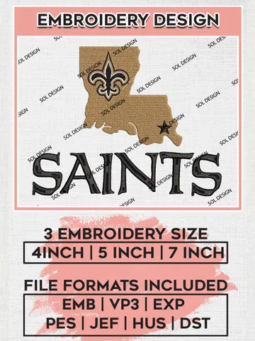 New Orleans Saints Map Logo Embroidery Designs, NFL Saints, NFL Embroidery Designs, NFL New Orleans Saints Machine Embroidery Design, Digital Download $6.99