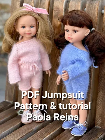 Jumpsuit seamless for Paola Reina KNIT PATTERN and tutorial for Boneka 12-13 inch doll, Ruby Red Siblies, Les Cheries 32 cm PDF eng $3.81