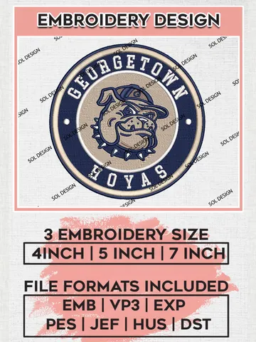 NCAA Georgetown Hoyas Round Logo Embroidery, NCAA Georgetown Hoyas Logo Embroidery files, NCAA Teams, Machine embroidery designs, Digital Download $6.99