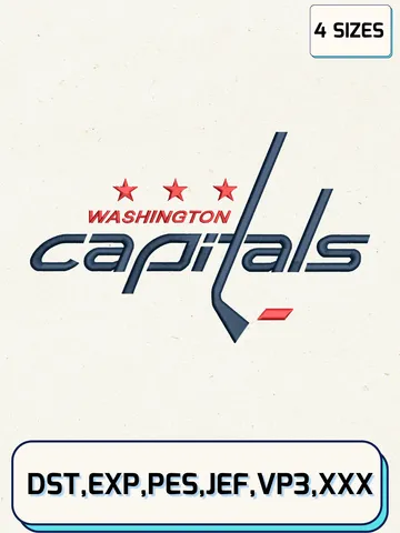 Washington Capitals Embroidery Design Files, NHL Logos Embroidery Designs, Machine Embroidery Files, 4 Sizes
