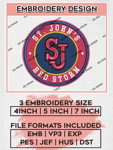 NCAA St Johns Red Storm Round Logo Embroidery, NCAA St Johns Red Storm Logo Embroidery files, NCAA Teams, Machine embroidery designs, Digital Download $6.99